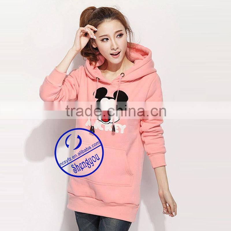 Wholesale women's extra long hoodies with kangaroo pocket