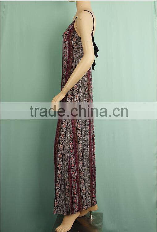 OEM printed rayon beach wear maxi open back sexy spaghetti strap girl's dress YLD254782013