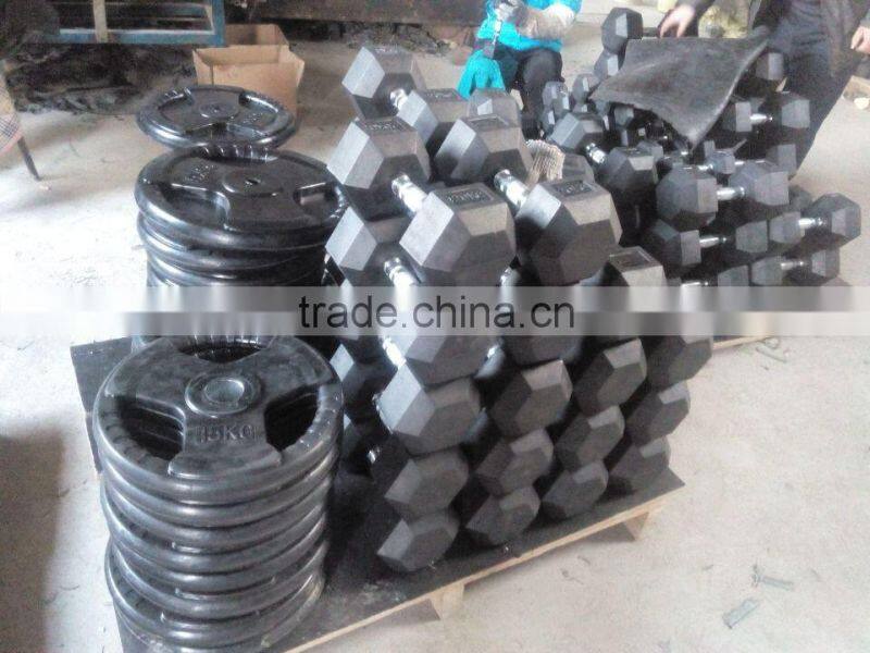 2015 NEW High quality Hexagonal rubber dumbbell Black Rubber Coated Hex Dumbbells