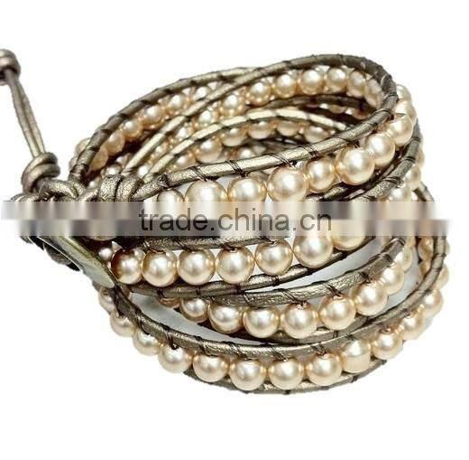 Blue Lapis Wrap Bracelet on Natural brown Leather with Silver tone nugget beads