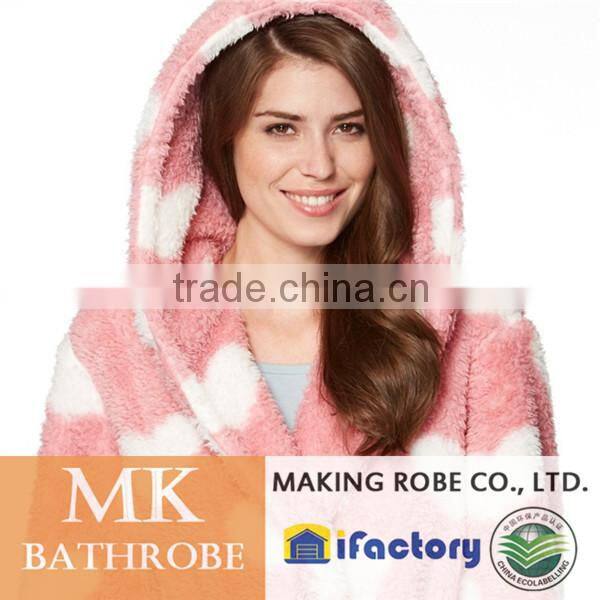 Pink heart print hooded fleece dressing gown
