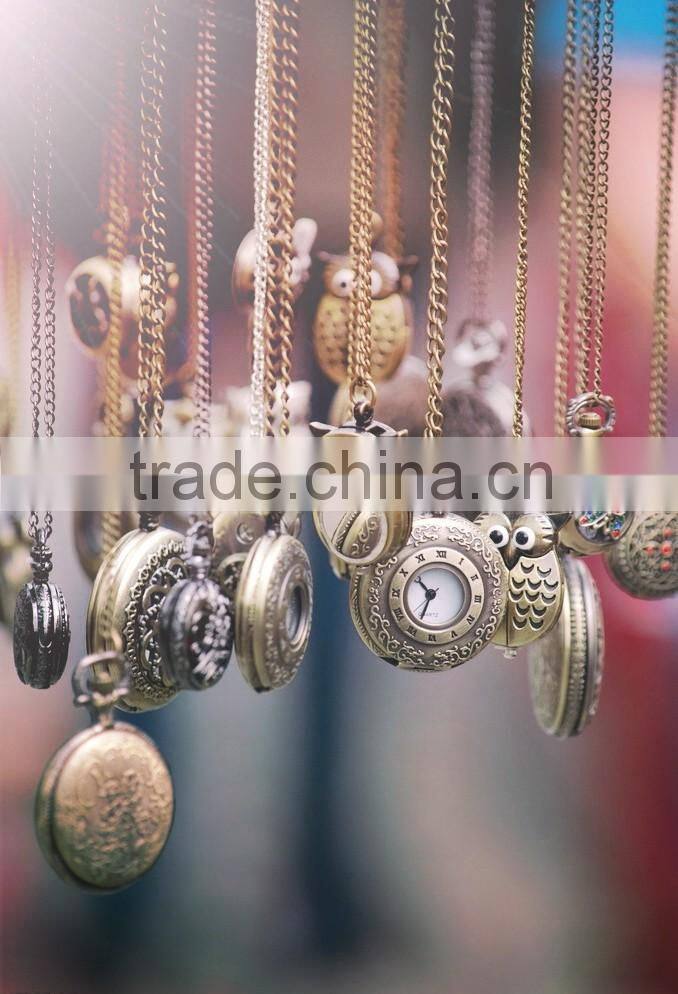 Vintage Bronze Chain Clock Pocket Watch