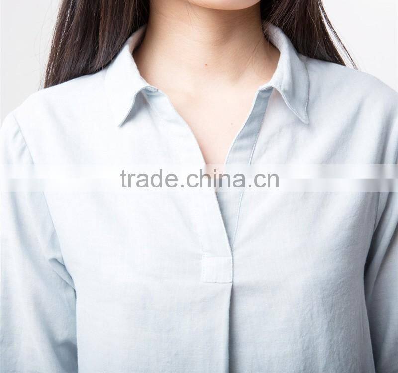 round sweep 3/4 sleeve women cotton blouse oem factory