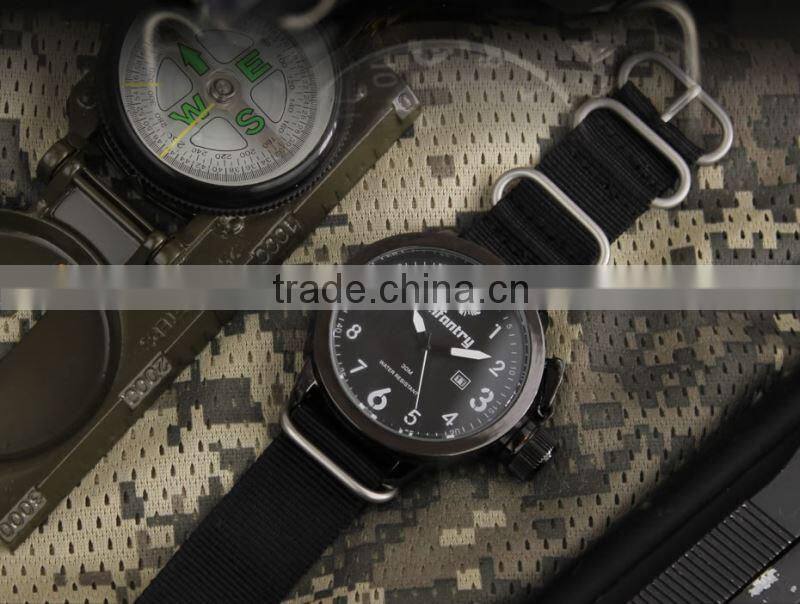INFANTRY Men's Date Sport Army Style Nylon Fabric Quartz Black Watch