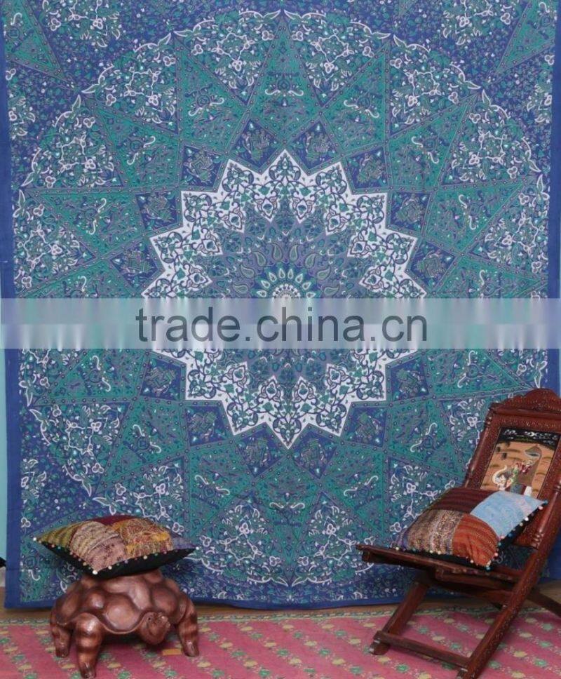 Blue Indian Cotton Wall Hanging Tapestry Home Decor Beach Throw Mandala Tapestry Indian Tapestry Wholesaler bohemian Tapestry
