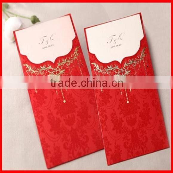 Luxury Happy Red Paper Wedding Invitation Cards Gold Stamping Wholesale