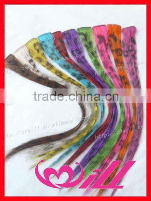 crazy skeleton print hair extensions Leopard print color synthetic clip-in hair extensions heat resistant