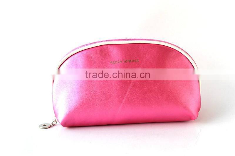 Shiny Leather Cosmetic Bag Pink Gold Color Customed Metal LOGO