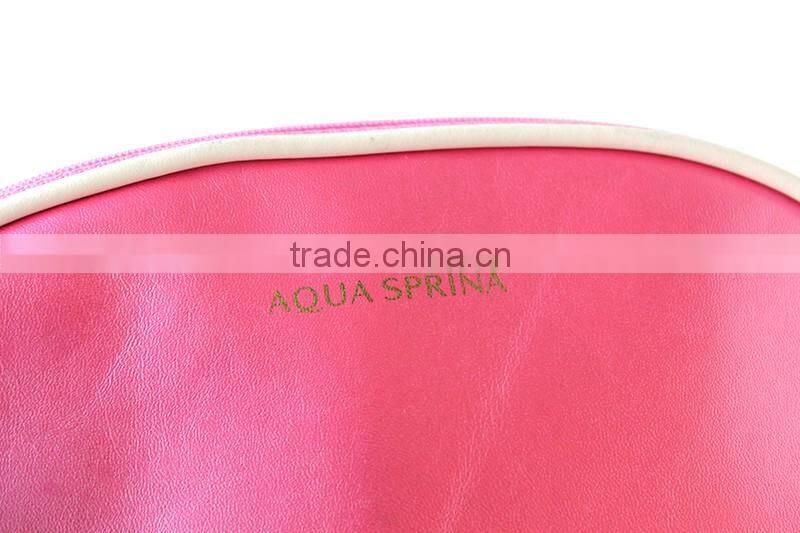 Shiny Leather Cosmetic Bag Pink Gold Color Customed Metal LOGO