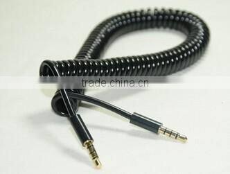 Gold plated coiled 3.5mm male to 3.5mm male spring cable black color