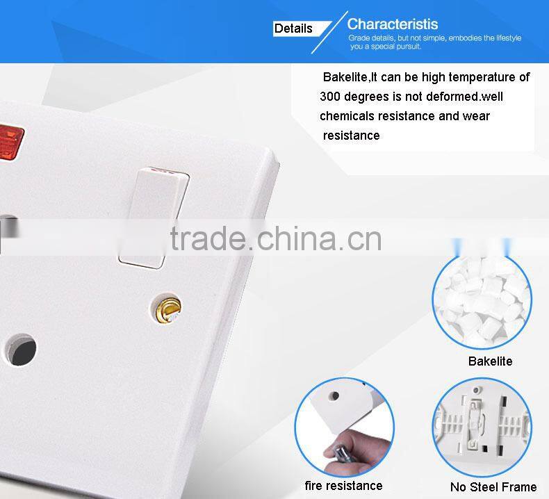 Bakelite white 13a uk 3 pin switch socket outlet with neon