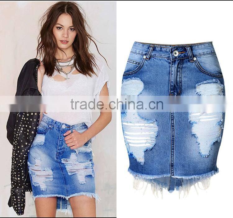 2016 Summer Women Bulk Wholesale Damaged Wrap Jeans Tassel Designs Slim Short Ripped Denim Office Skirt Crushed Skirts Ladies