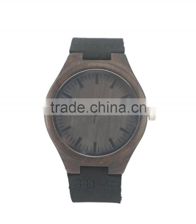 Wholesale Ebony wood design black genuine leatehr straps low MOQ for sale