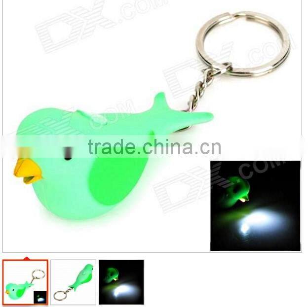 cute bird singing led light pvc key ring key chain