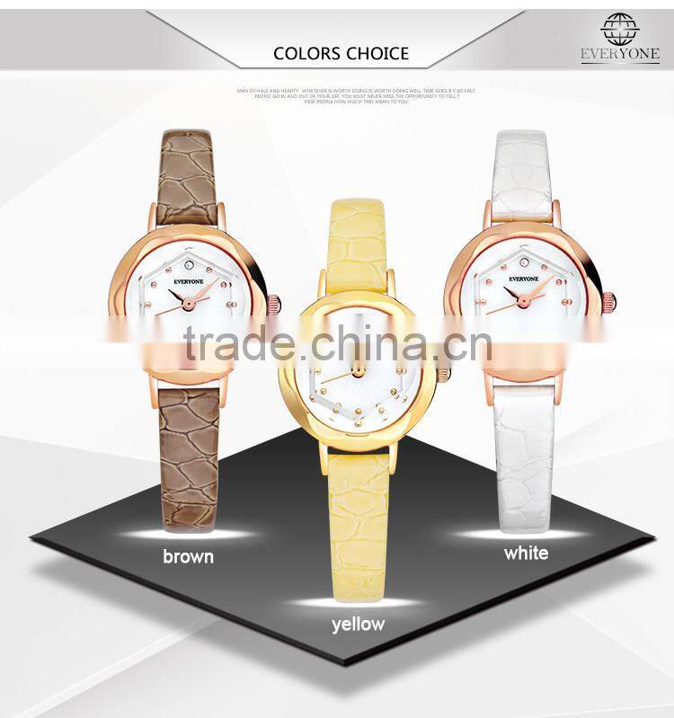 Fashion lady flower dial genuine leather white yellow brown pointer 30m waterproof lady wrist watch