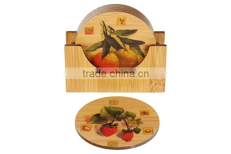 Round Colorful Tea Bamboo Coaster Set for Ceramics Cup and Ceramics Bowl