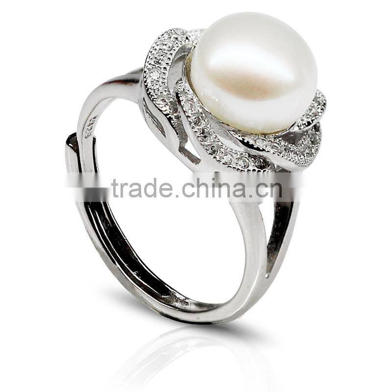 2016 AAA button shape white color cheap and simple design pearl ring 925