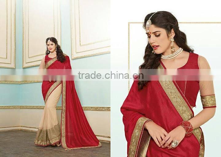Dark Red Georgette On Fancy Net Saree Online Buy