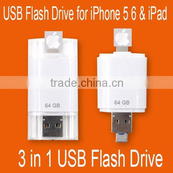 Micro USB OTG USB flash drive custom memory disk 32G 64G for iPhone 5 5s 6 6s 6 plus for iPad air mini android smartphone