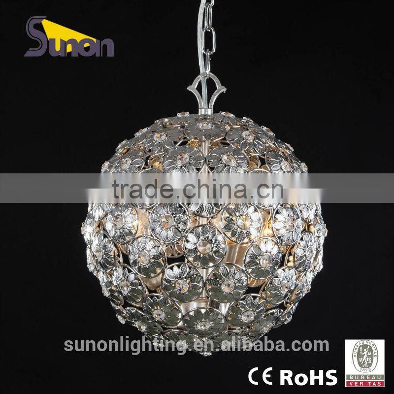 2014 round ball 3 lights electroplate chrome pendant lamp