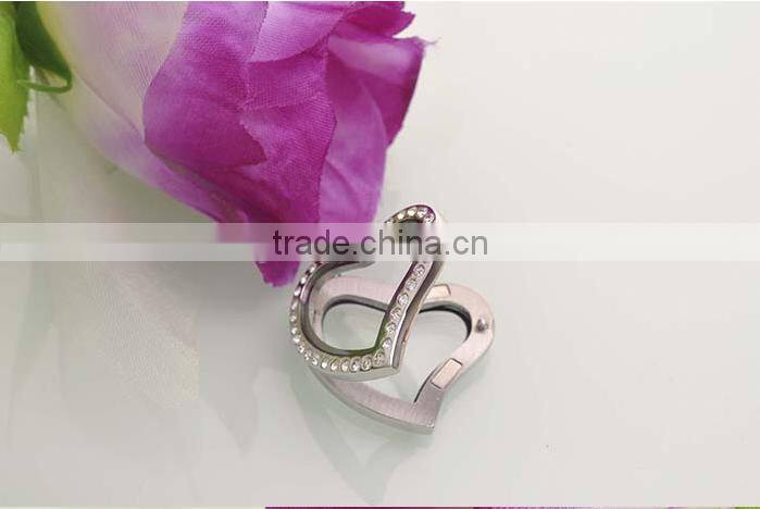 stainless steel heart locket with crystals necklace