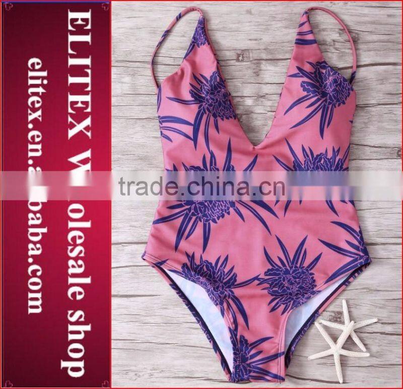 2017 Newest pink and blue floral sexy print swimwear woman BO233