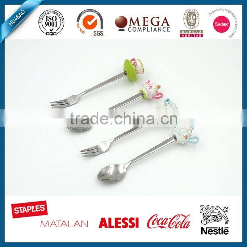Portable Stainless Steel Flatware with Cute polyresin Handle, 4pcs polyresin cutlery, high quality polyresin handle