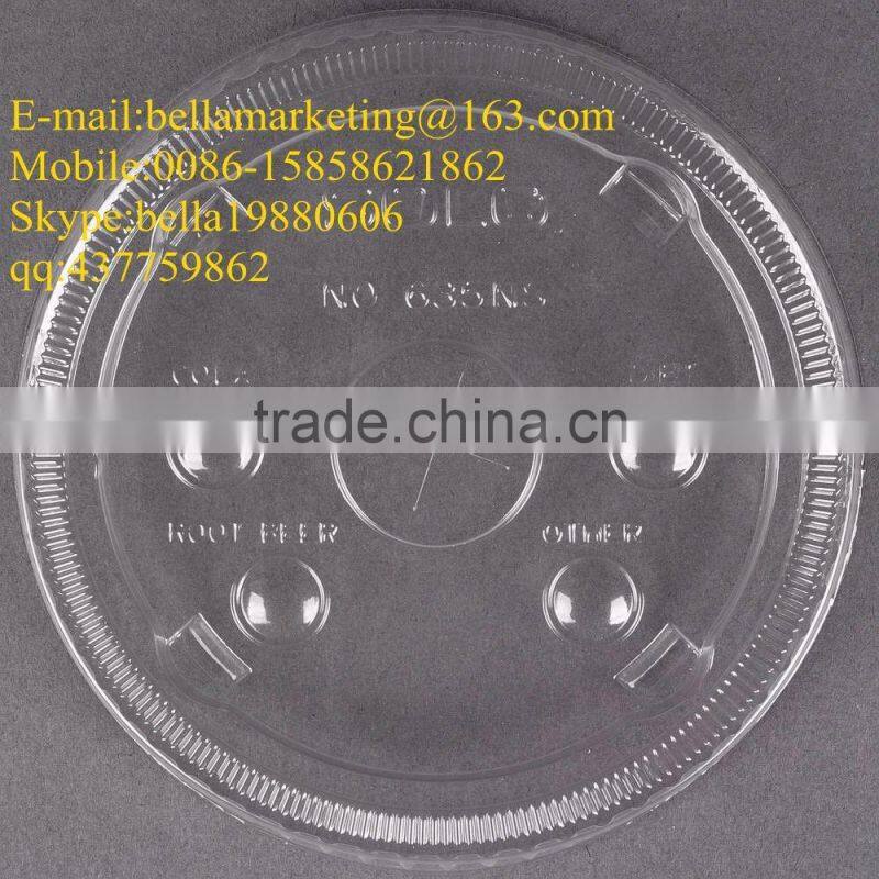 Disposable Flat Plastic Cup Lid with Straw Slot and Identification Buttons