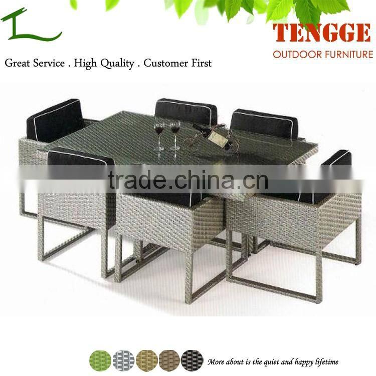 TG15-0266 6 seater rattan dinner set cane dining table chair set