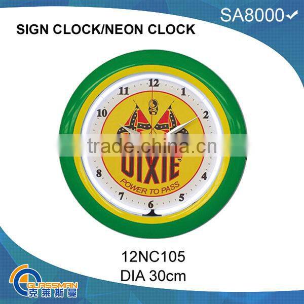 neon light wall clock with chromed shell