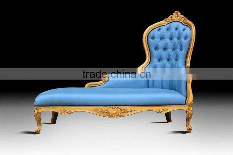 European Palace Royal Chair, Luxury Design Comfortable Gold Trim with Flower Carved Chaise Lounge