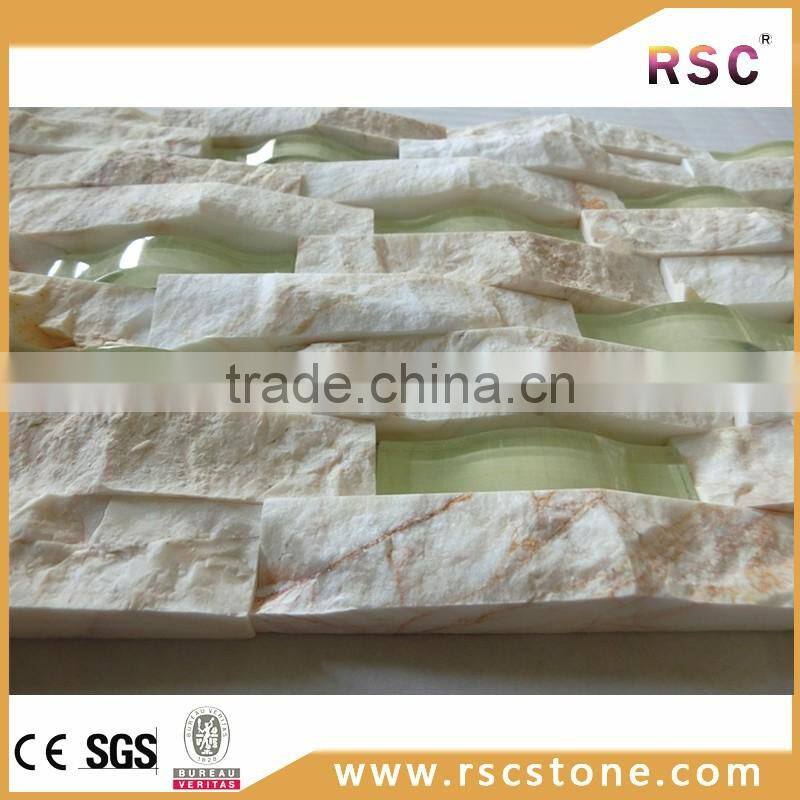 Arch gold marble mix green glass mosaic design