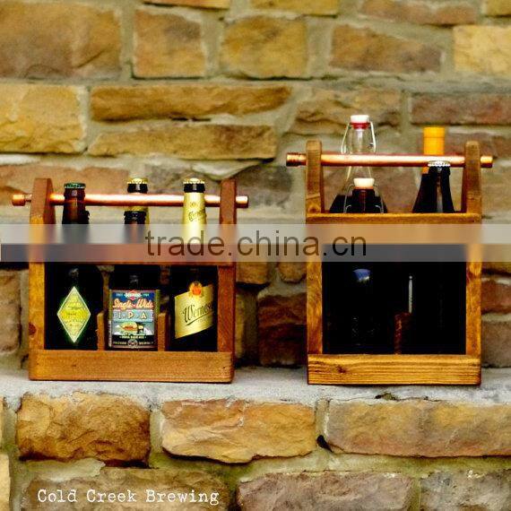 wooden rolling beer carrier