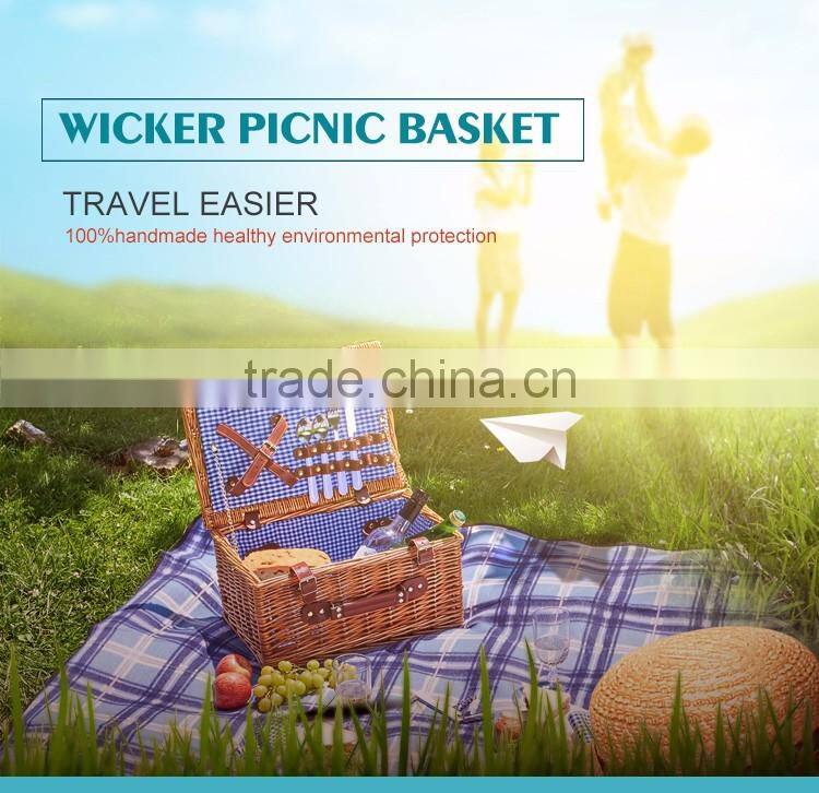 Dark Stained Hand Woven Willow Picnic Basket for Wine