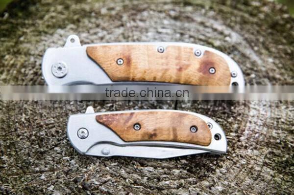 OEM Pocket Survival Camping Knife With Wooden Handle