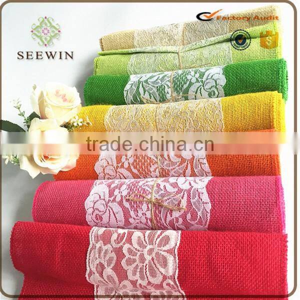 color dyed environmental hotsale natural jute table runner with white lace