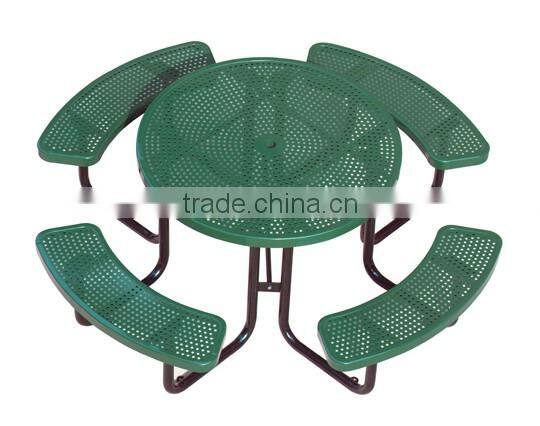 Perforated metal outdoor table and bench steel picnic table