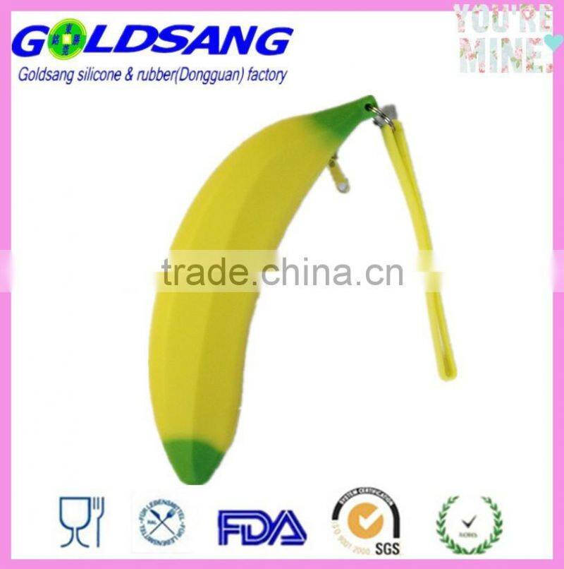 yellow color banana shape silicone pencil bag