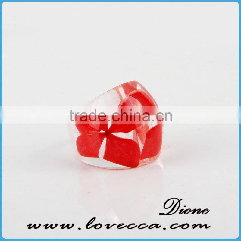 Red flower resin ring resin inlay rings, handmade eco-friendly resin rings for women