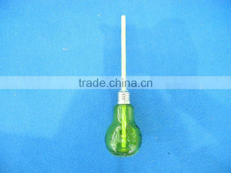 mini bulb shape glass mason jar orange juice jar with straw