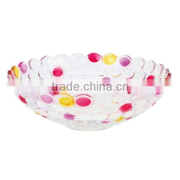 Colorful glass fruit bowl fancy fruit tray salad and candy plate big size round glass dish BHL-P5