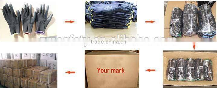 Cheap Grey Lightweight Palm Coated Safety PU Glove with 13Gauge Machine Knit Nylon Polyester Shell