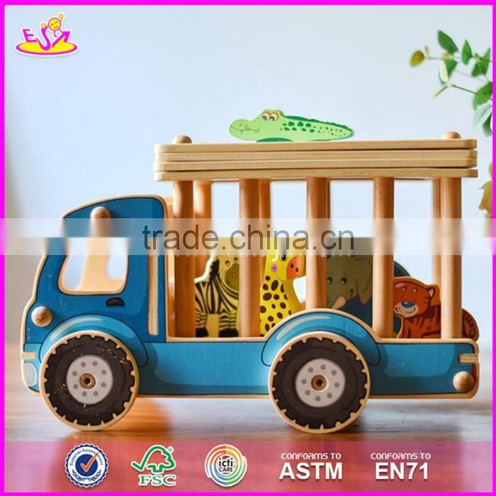 2017 New design funny animals wooden toy trucks for toddlers W04A335