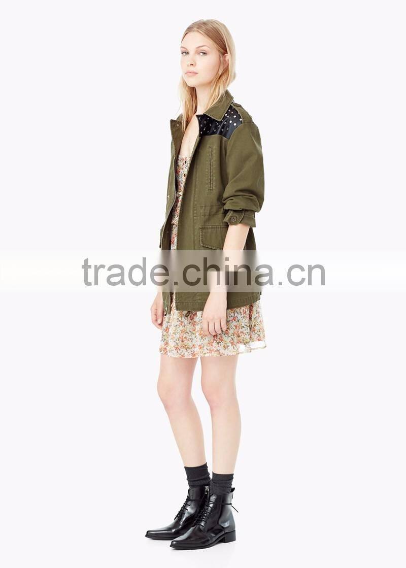 Fashion contrast panel custom women leather jacket wholesale