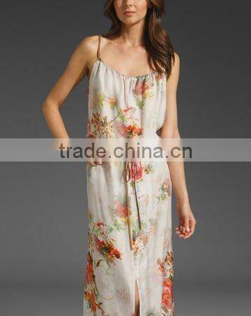 latest design!sleeveless!12DR063 2012 Hot selling Summer 100%Silk fashion Printed Long Dress,manufacturer