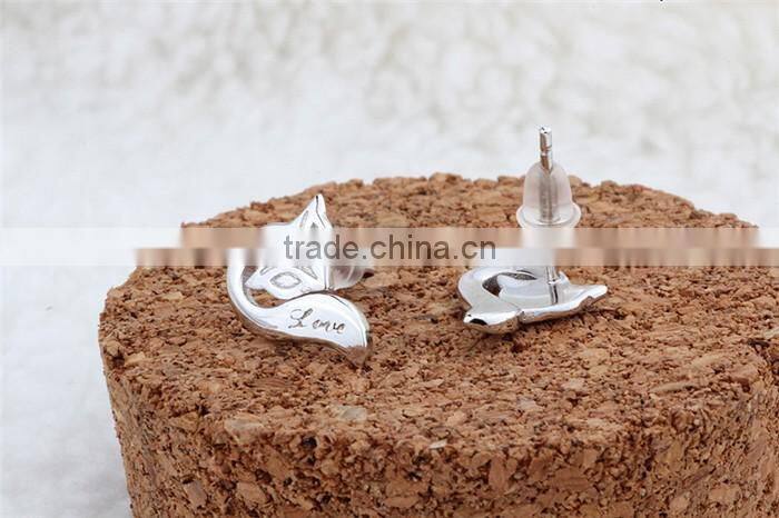 925 sterling silver fashion fox animal shape trendy latest earring stud