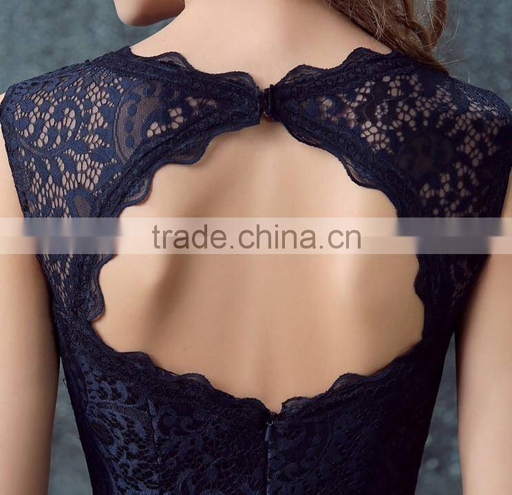 sexy backless navy blue lace long model party evening dress