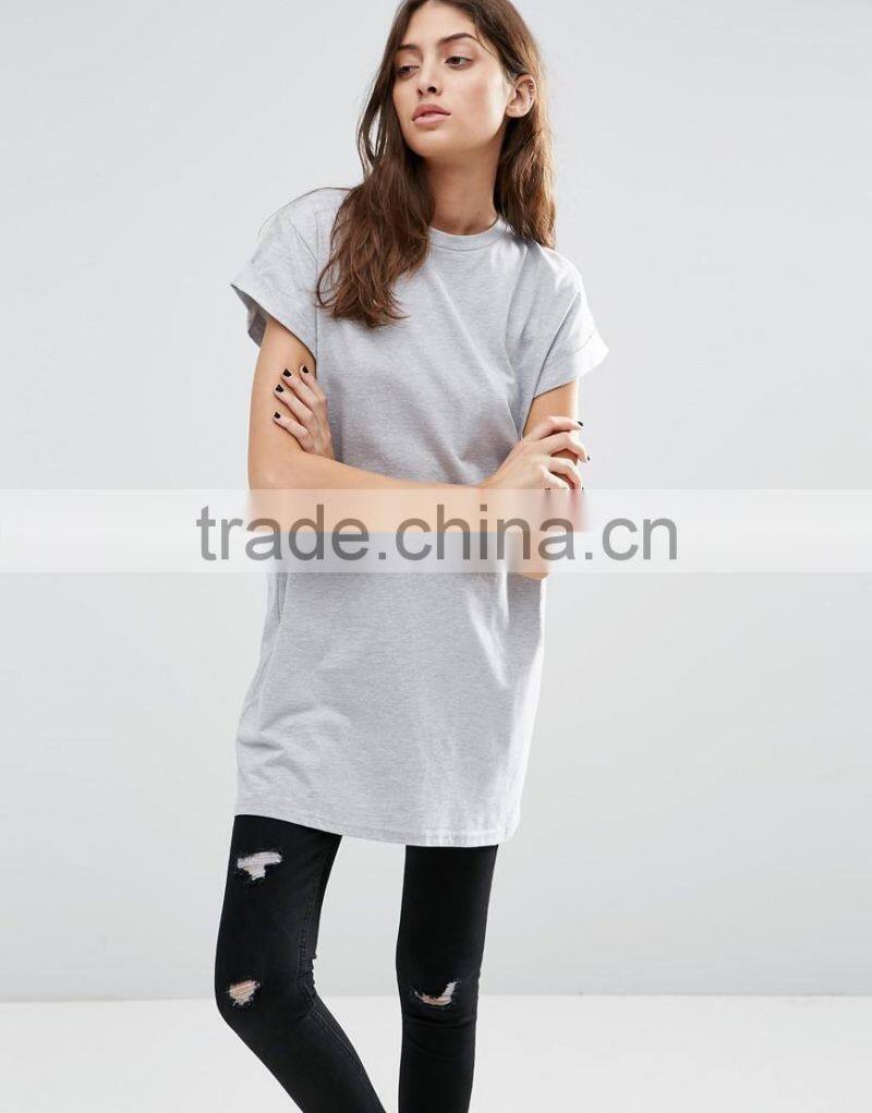 Manufactory Custom Logo Print Longline Short Sleeve Women T Shirt