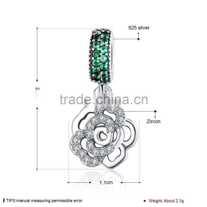 Hotsale charm accessory AAA+ zircon sterling silver hollowed flower pendant for neckalce