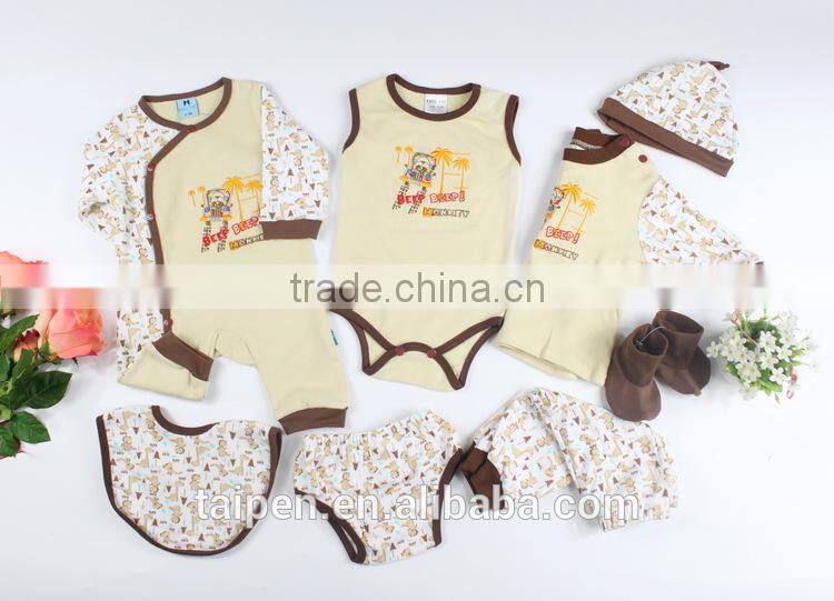 2017 Baby Gift Set 100% Cotton Blue Romper 8Pcs Summer New Born Clothing Set Baby Clothes With Good Quality TQ1-67